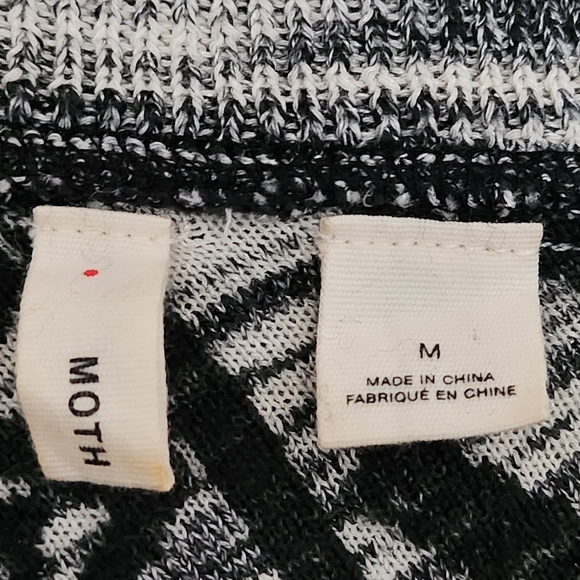 ANTHROPOLOGIE MOTH Black White Wool Blend 3/4 Sleeve Geometric Midi Dress Medium - Picture 2 of 16